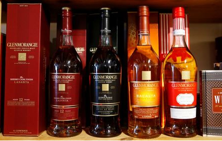 Bottles of single malt scotch whisky Glenmorangie, part of Glenmorangie plc co-owned by LVMH and Diageo, are pictured in a shop near Lausanne, Switzerland, May 18, 2017. REUTERS/Denis Balibouse