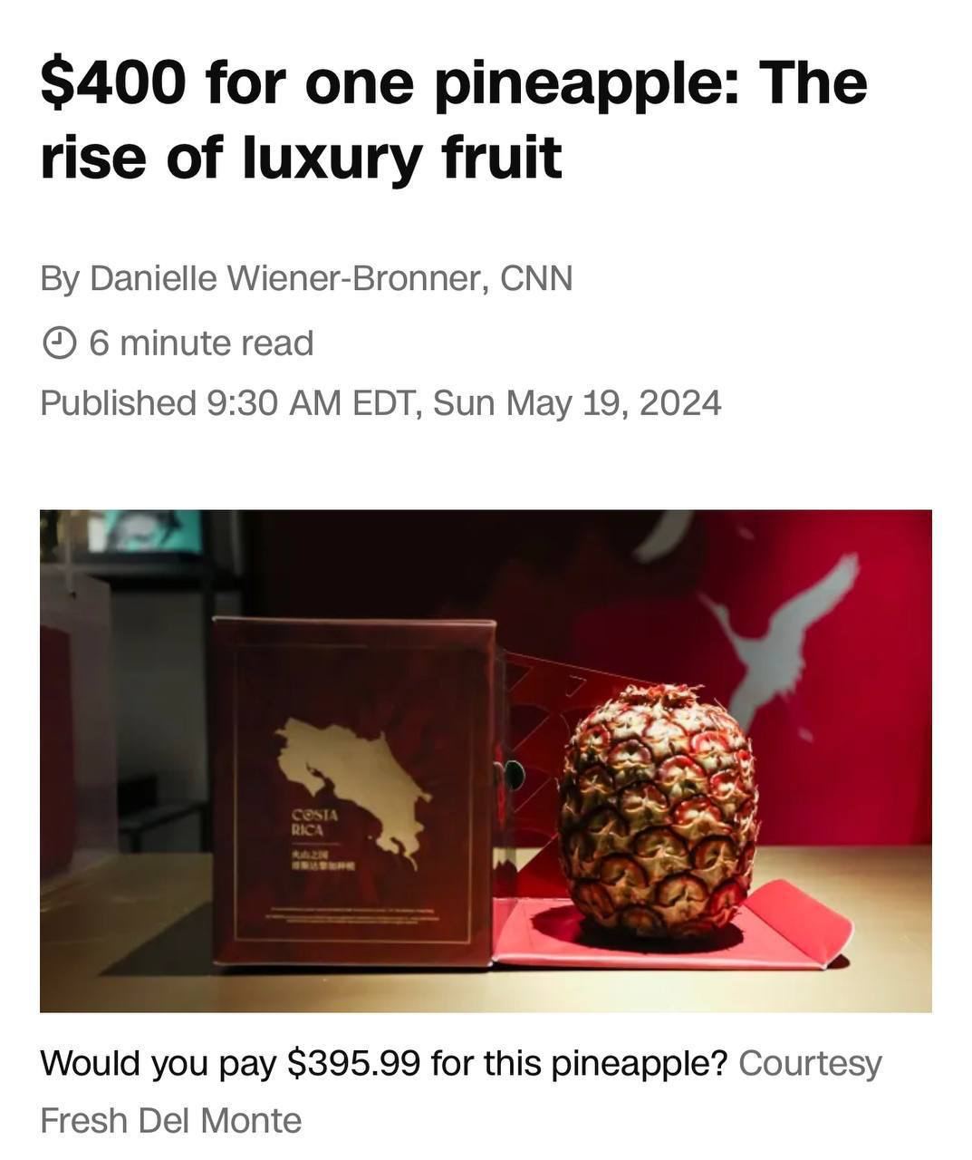 В Калифорнии начали продавать красные ананасы по $400 за штуку