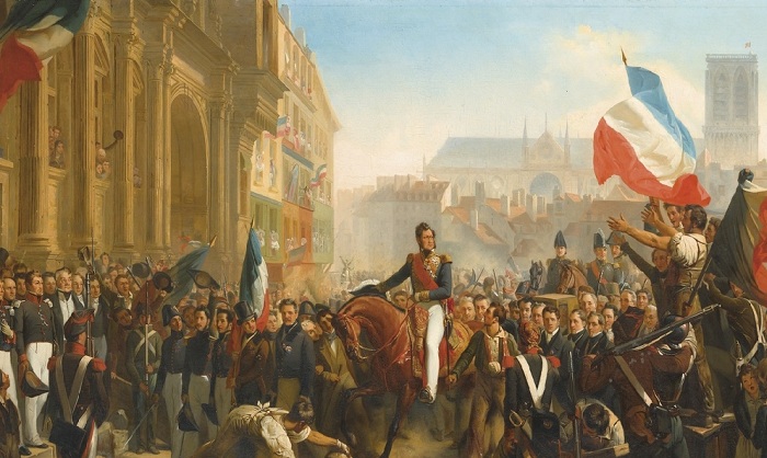 Прибытие Луи-Филиппа в отель де Вилль 31 июля 1830 (Louis-Philippe's arrival at the Place de l'Hotel de Ville on July 31st 1830). (фрагмент). Автор: Leon Bazile Perrault.