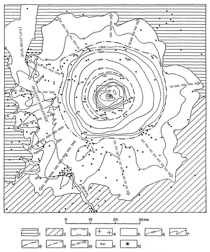 Схематическая геолого-структурная карта цокольного комплекса Пучеж-Катунской астроблемы