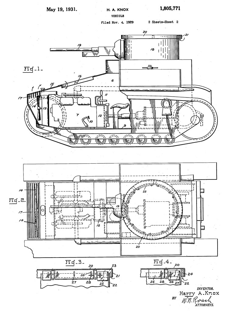 ​Патент на Light Tank T1E3. Фактически это означает, что данный танк разработан Ноксом, а James Cunningham Son & Co — лишь подрядчик - Серый кардинал американского танкостроения | Warspot.ru