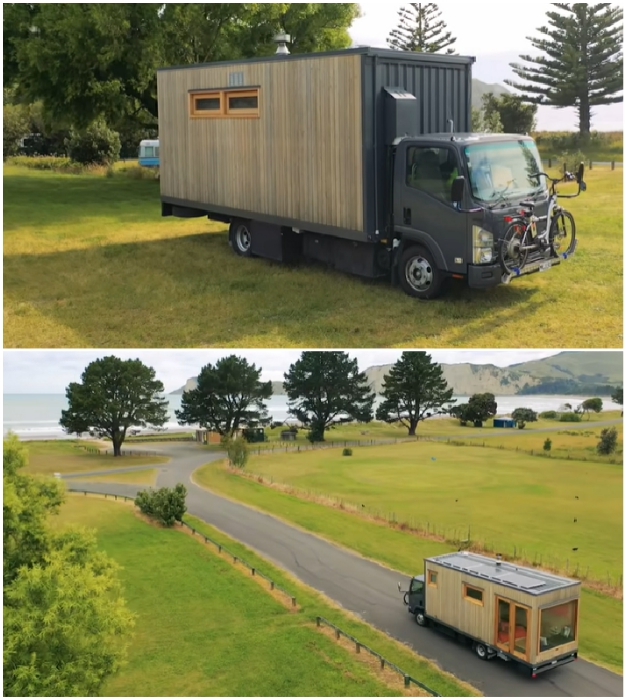 Новозеландка превратила новый грузовик в дом для путешествий хранения, домика, Чтобы, гостиной, сделать, стала, всегда, только, кровать, сразу, очень, можно, домик, пространства, колесах, комната, совсем, ванная, всего, входа