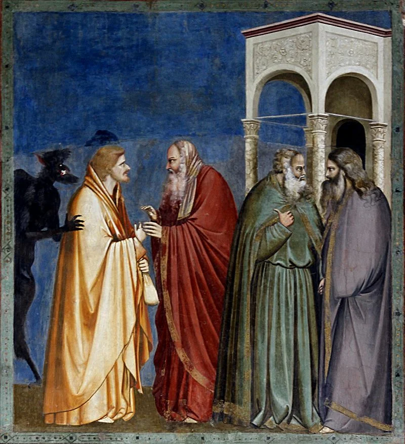 Иуда получает плату за предательство (Джотто, капелла Скровеньи, 1304—1306)
