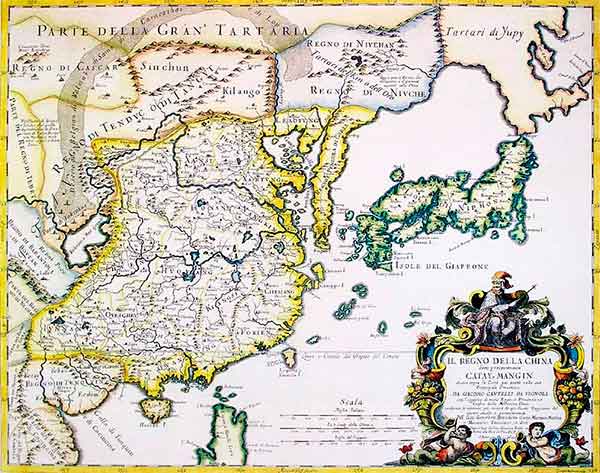 Карта Китая Джакомо Кантелли 1682 г.