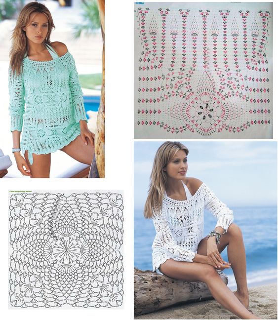 Пляжные туники крючком: подборка красивых идей и схем вязание,мода,одежда