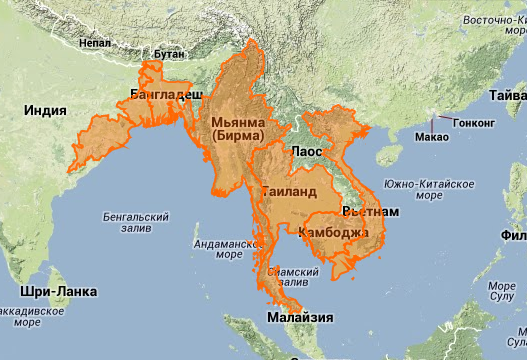Китай индия бангладеш. На карте Мьянма Индокитай. Индокитай и Бирма на карте. Полуостров Индостан и Индокитай на карте. Лаос и Мьянма на карте.