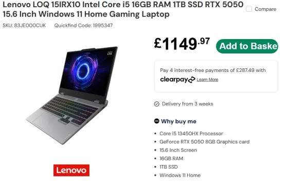 Первые ноутбуки с RTX 5050 появились в продаже — Lenovo LOQ и Legion с 8 ГБ VRAM