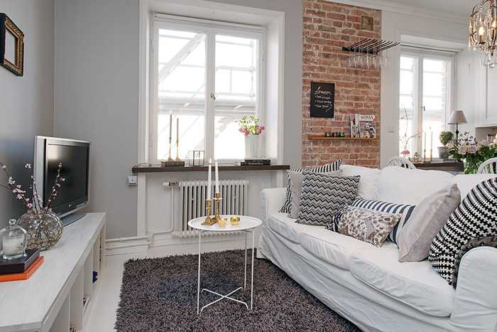 35 квадратов стиля и комфорта в Швеции интерьер и дизайн,квартира,кирпичная стена,малометражка,Скандинавский стиль