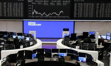 The German share price index DAX graph is pictured at the stock exchange in Frankfurt, Germany, March 12, 2021. REUTERS/Staff