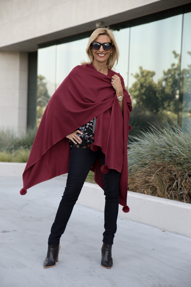 womens burgandy color poncho wrap