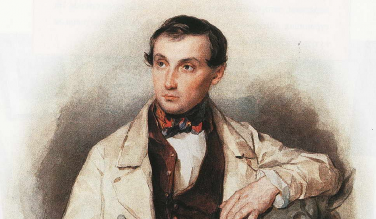 Заглавная иллюстрация. Русский скульптор Пётр Карлович Клодт на рисунке П.Ф.Соколова.1830-е годы