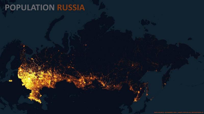 Карты плотности населения России, Европы, США и Австралии