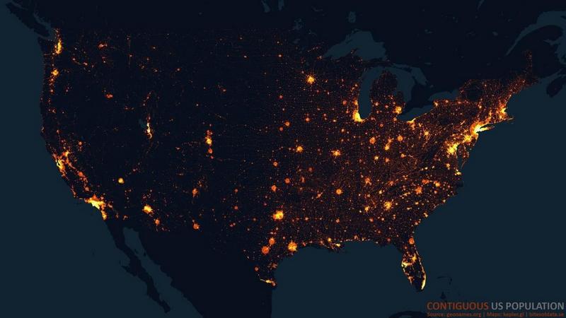 Карты плотности населения России, Европы, США и Австралии