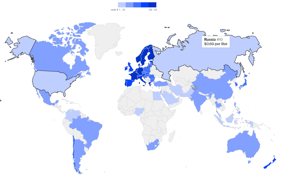 Интерактивная карта  цен на бензин в мире в долларах за литр авто и мото,автоновости