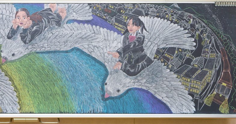 Рисунки на школьных досках японских школ 