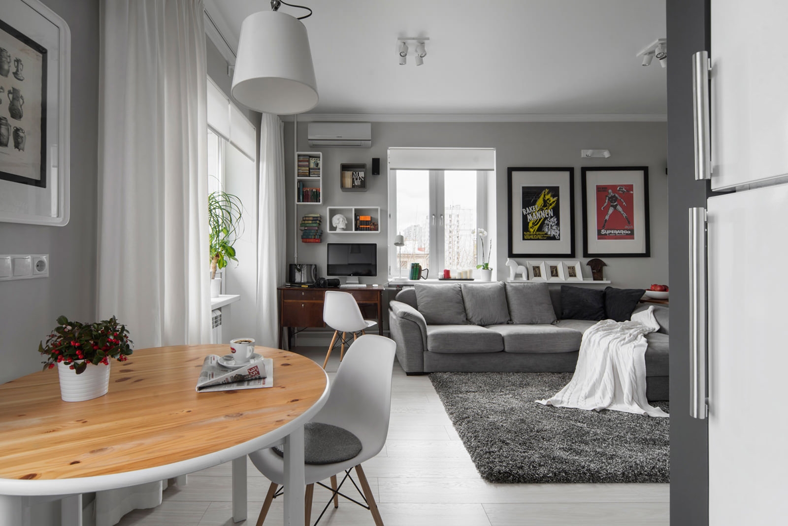 Однокомнатная хрущевка 30 кв.м. в серо-белых цветах идеи для дома,интерьер и дизайн