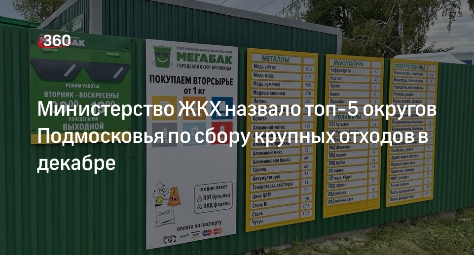 Министерство ЖКХ назвало топ-5 округов Подмосковья по сбору крупных отходов в декабре