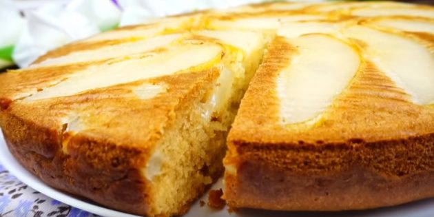Перевёрнутый пирог с грушами на кефире Рецепты пирогов с грушами: Перевёрнутый пирог с грушами на кефире