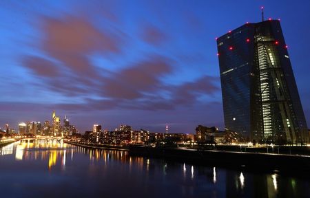 The European Central Bank (ECB) headquarters is pictured during sunset as the spread of the coronavirus disease (COVID-19) continues in Frankfurt, Germany, March 21, 2021. REUTERS/Kai Pfaffenbach