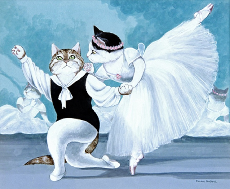 Ballet cat. Кошачьи пародии Сьюзен Херберт. Сьюзен Херберт художник. Кошки в балете Сьюзан Герберт. Андерсон. «Вальсирующий кот».