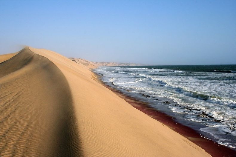 Где песок становится морем: как пустыня Намиб встречается с Атлантикой Намиб, Именно, здесь, невероятно, высокие, Благодаря, океана, самого, протянулись, песчаные, метров, трехсот, более, некоторых, высота, находятся, самые, водам, оттенков, розовых
