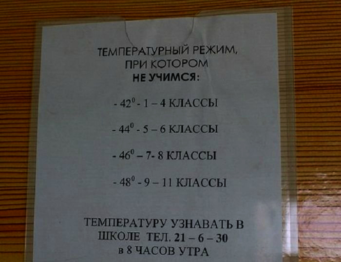 А до -42, будьте добры, надевайте панамки и в школу!