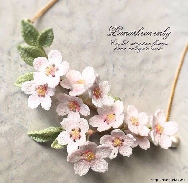 Вязаные украшения handmade. Веточка цветущего абрикоса (3) (634x617, 243Kb)