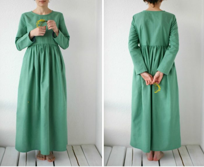 Скромное, зеленое платье - бохо