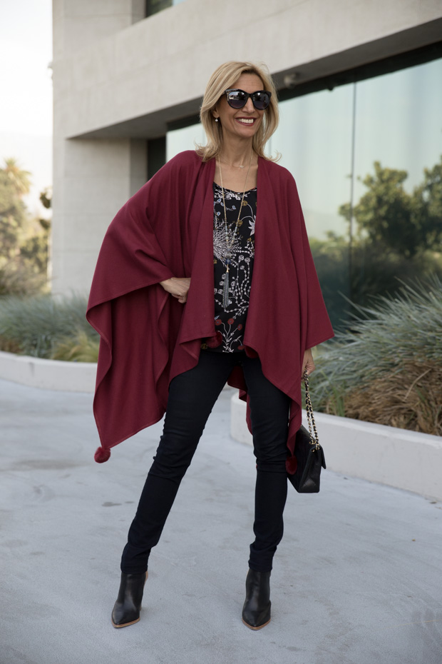 womens burgandy color poncho