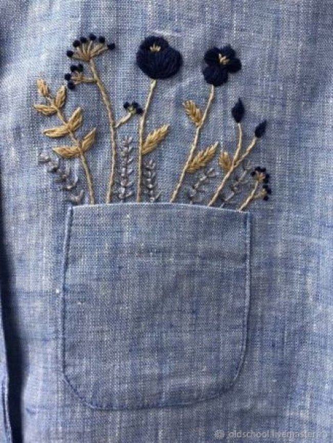 Простая, но крутая вышивка по джинсовой ткани, идеи вдохновение,вышивка по джинсовой ткани,идеи