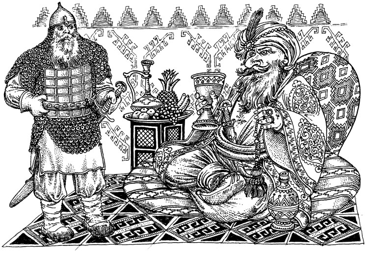 Богатырь черно белый рисунок