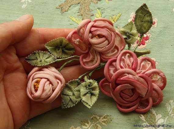 Вышить розу лентами