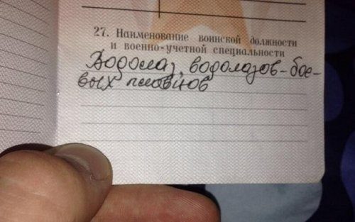 Необычные специальности, записанные в военных билетах Необычные специальности, записанные в военных билетах