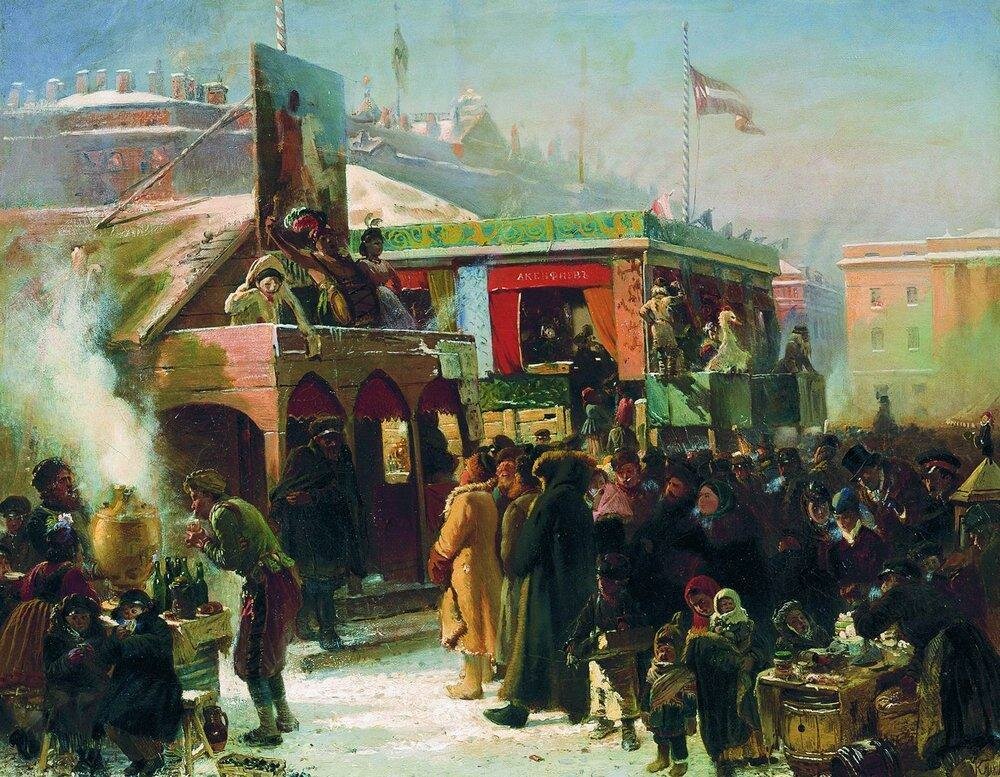 Константин Маковский - Народное гулянье во время масленицы на Адмиралтейской площади в Петербурге, 1869