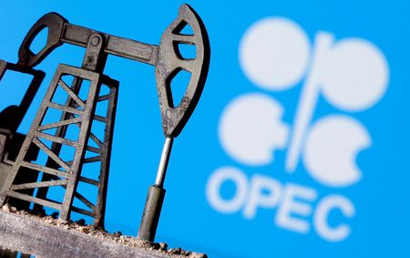 FILE PHOTO: A 3D-printed oil pump jack is seen in front of displayed OPEC logo in this illustration picture, April 14, 2020. REUTERS/Dado Ruvic/File Photo/File Photo 