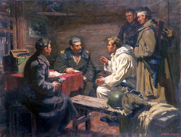 Непосредственно на передовой Сталин не был, но в войска приезжал и нередко беседовал с простыми солдатами.