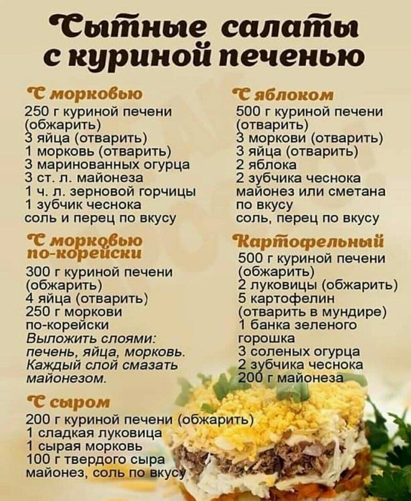 Сытные салаты с куриной печенью Сытные салаты с куриной печенью салаты,Салаты с куриной печенью