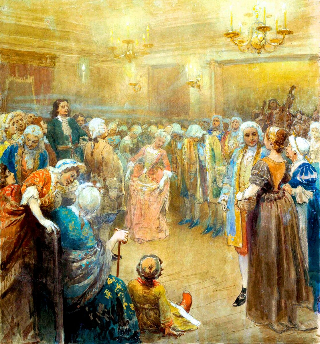 «Ассамблея при Петре I», худ. Клавдий Лебедев, 1880 год