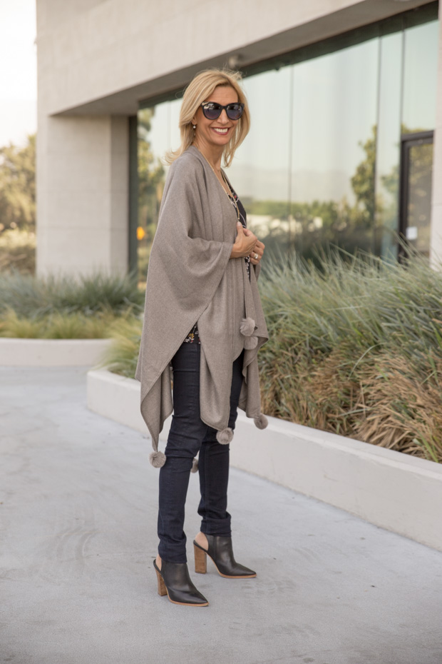 womens stone colored poncho side view