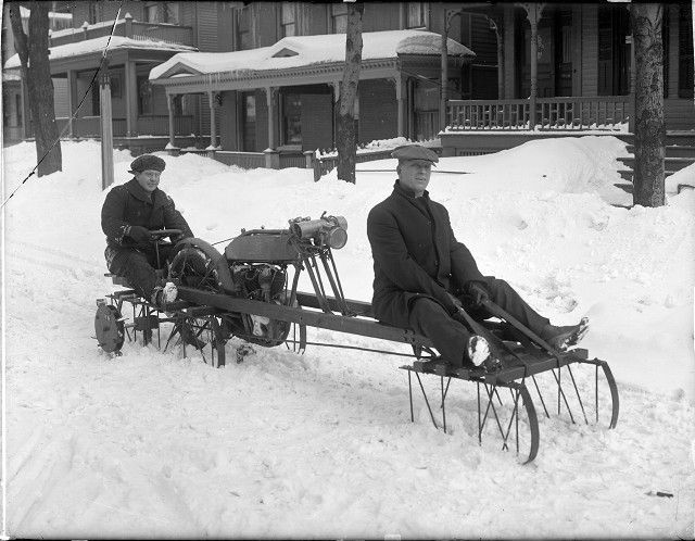 Снегоход на основе мотоцикла, 1916 год, Нью–Йорк история, люди, фотографии