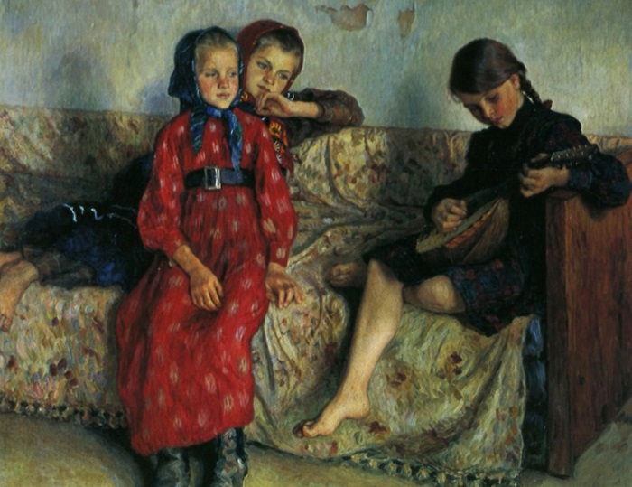 Деревенские друзья. Н. П. Богданов-Бельский, 1912 год. | Фото: artchive.ru.