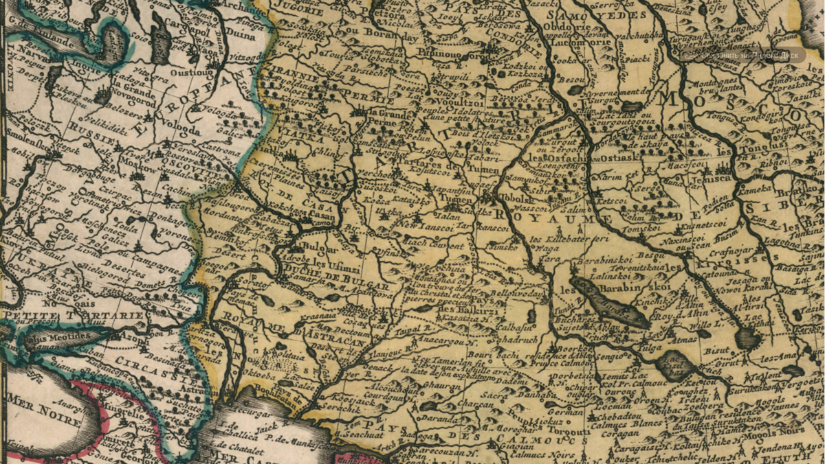 Увеличенный фрагмент карты 1707 года Питера Ван Дер А- граница еще далеко на западе