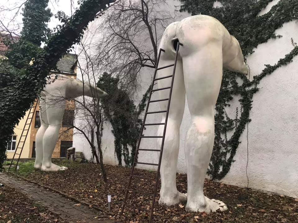 Prague naked man statue sculpture
