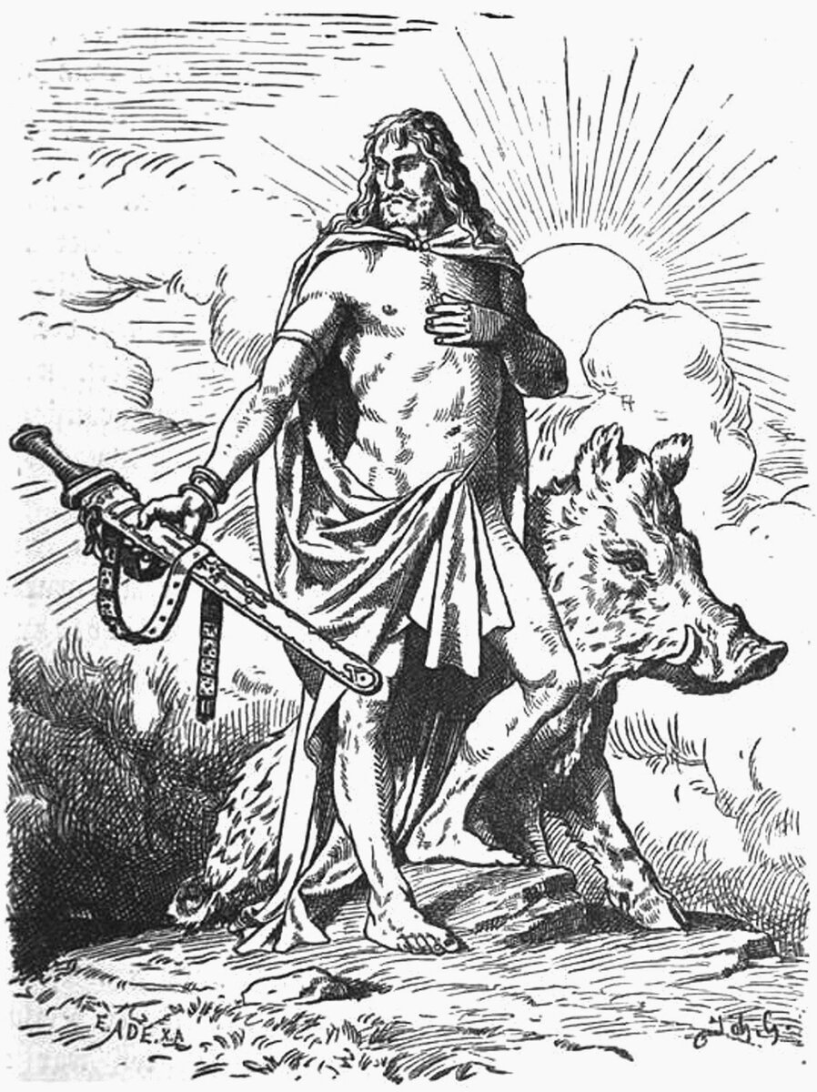 Кельтский бог Фрейр. Вместо лошади ездил на вепре-кабане (Иллюстрация из открытых источников)