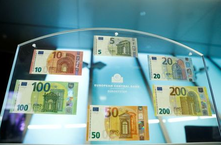 FILE PHOTO: The complete Europa series, with the new 100- and 200-euro banknotes, is displayed during a presentation at the ECB headquarters in Frankfurt, Germany, September 17, 2018. REUTERS/Kai Pfaffenbach/File Photo