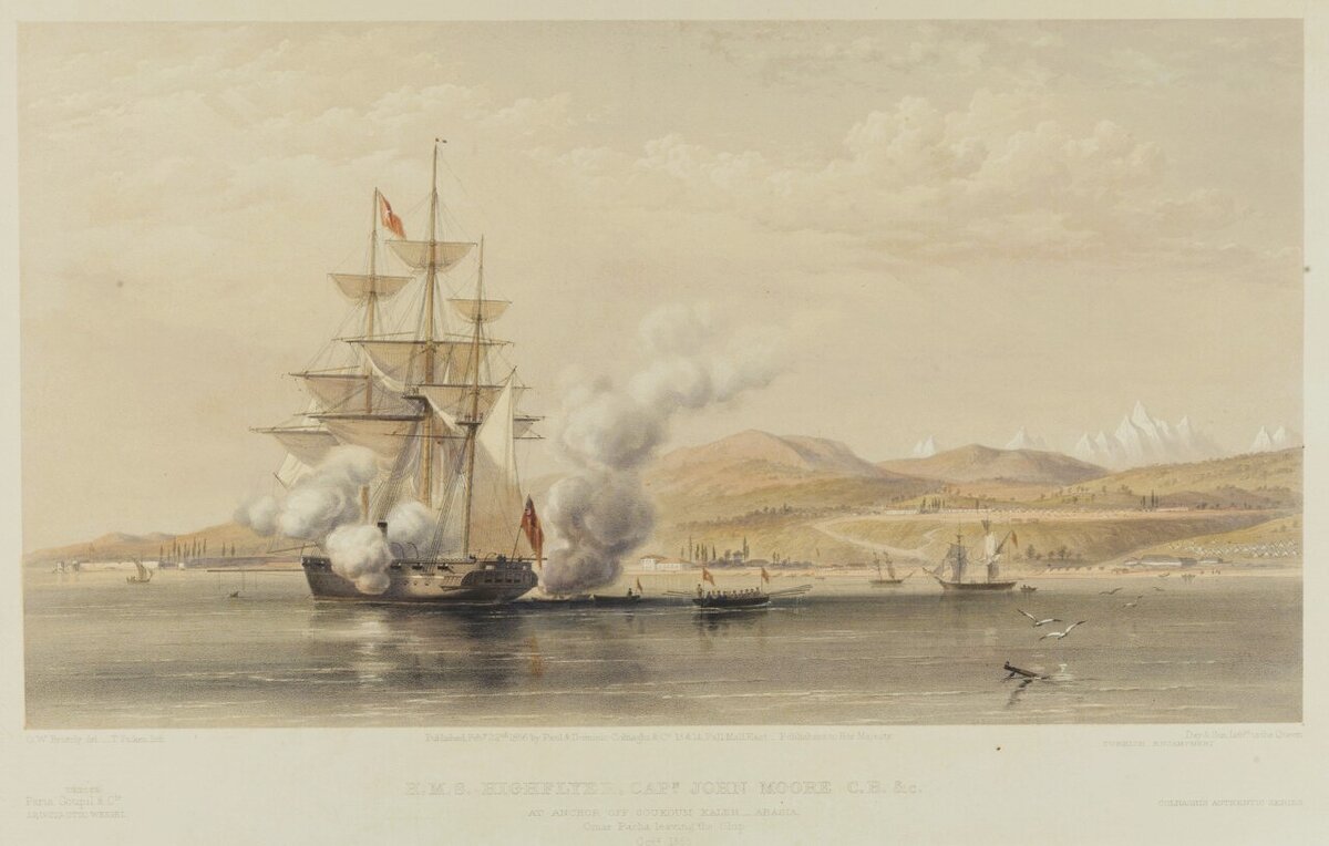 Британский корабль «Хайфлаер» в порту Сухум-Кале, 1855 год.