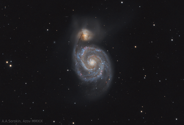 Результат 15 часов съемки галактики M51 "Водоворот" Астрофото, Астрономия, Космос, Галактика, Телескоп, Звёзды, Длиннопост