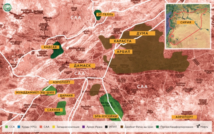 Карта военных действий в окрестностях Дамаска