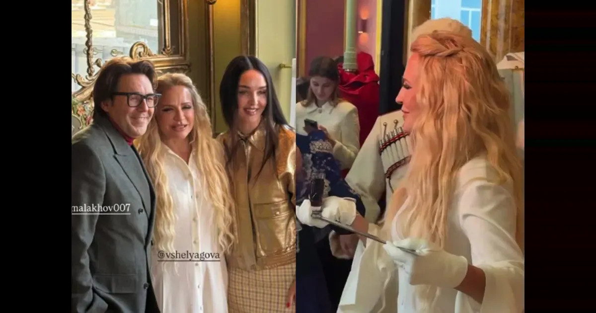 Блины, казачий хор и "жёлтый" дресс-код: Яна Рудковская, Андрей Малахов, Кристина Потупчик на Масленице Виктории Шеляговой в Savoy