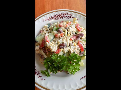 Рецепт салата с фасолью и курицей